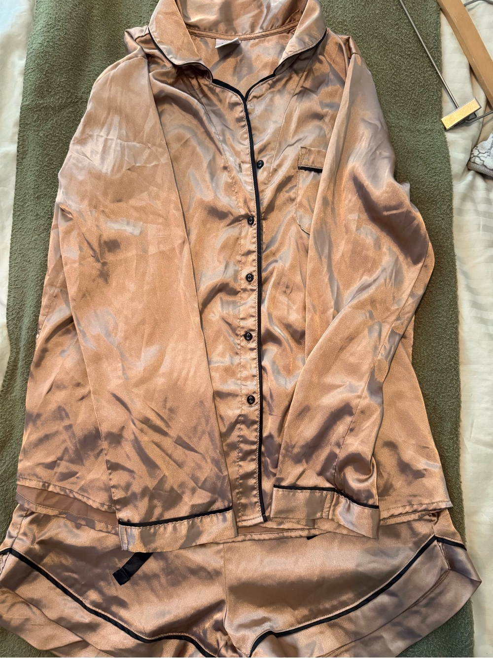 Serra Satin Taupe Pajama Set with Black Piping - Picture 7 of 11